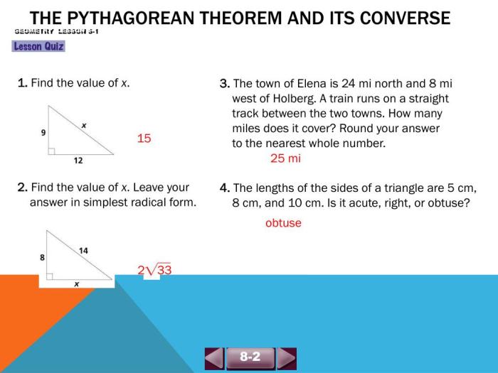 The pythagorean theorem and its converse answers